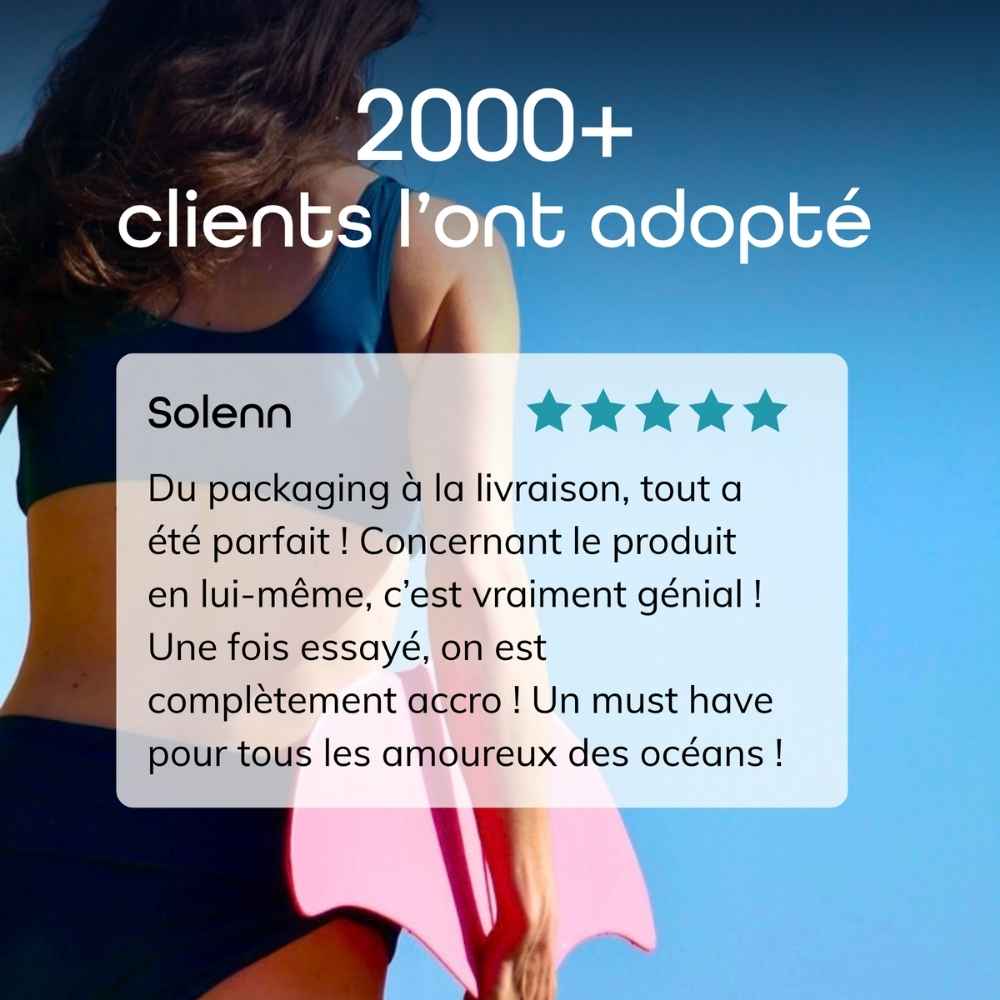 Avis clients 5 étoiles et mention 2000 clients sur un fond ciel bleu